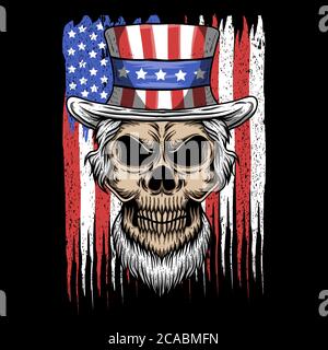 skull uncle sam usa flag vector illustration for your company or brand Stock Vector