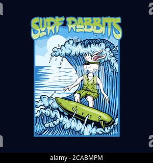 surf rabbits vector illustration for your company or brand Stock Vector