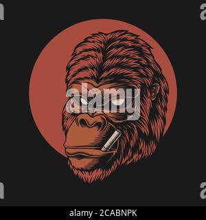 Gorilla head smoke vector illustration for your company or brand Stock Vector