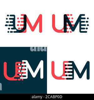 UM letters logo with accent speed dark red and dark blue Stock Vector