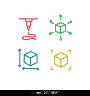 3d printing doodle icons set, vector illusration Stock Vector