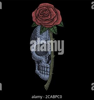 skull rose vintage vector illustration for your company or brand Stock Vector