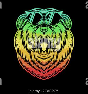 Angry Bear eyeglasses colorful vector illustration for your company or brand Stock Vector