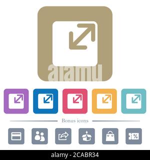 Resize window white flat icons on color rounded square backgrounds. 6 bonus icons included Stock Vector