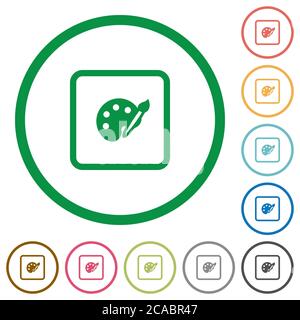 Adjust object color flat color icons in round outlines on white background Stock Vector