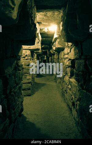 Beautiful scenery of a tunnel in Chavin de Huantar archaeological site in Peru Stock Photo