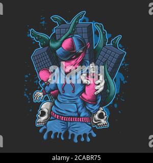 Man Spray monster kraken attack illustration for your company or brand Stock Vector