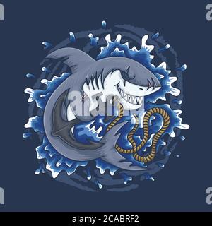 Shark holding on anchor vector illustration for your company or brand Stock Vector