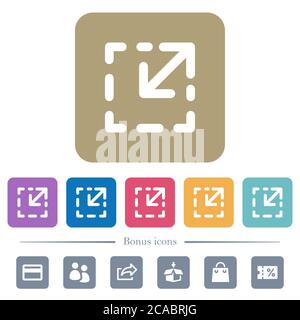 Resize element white flat icons on color rounded square backgrounds. 6 bonus icons included Stock Vector