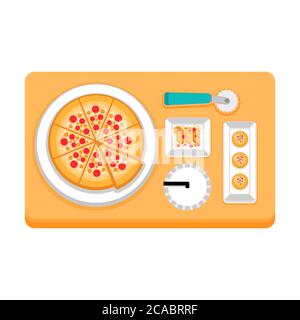 pizza with drinks and snacks can be used for companies and businesses Stock Vector