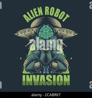 Alien Robot invasion vector illustration for your company or brand Stock Vector