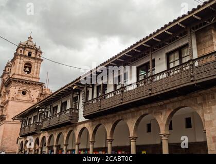 Low angle shot of the Plaza De Armas in Cusco, Peru Stock Photo