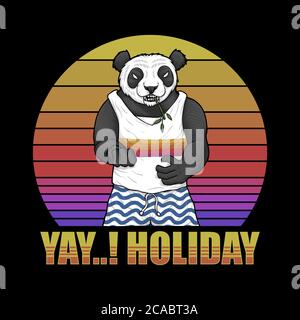 Panda Holiday sunset retro illustration for your company or brand Stock Vector