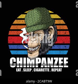 Chimpanzee Smoke Retro vector illustration for your company or brand Stock Vector