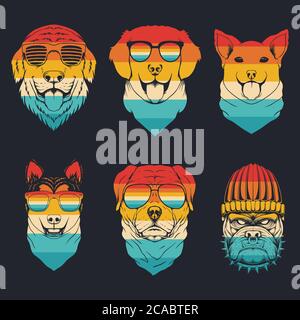 dog collection retro vector illustration for your company or brand Stock Vector