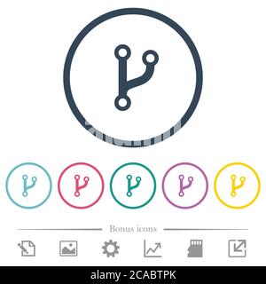 Code fork flat color icons in round outlines. 6 bonus icons included. Stock Vector