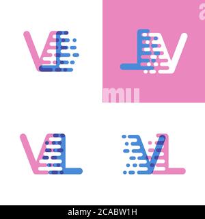 LV L V Letter Logo with Pink Letters and Purple Color Particles
