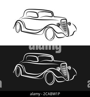 Vintage Car abstract Logo design vector template linear style. Retro Vehicle Logotype concept outline icon. Stock Vector