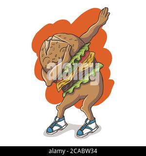 Dabbing dance hamburger vector illustration for your company or brand Stock Vector