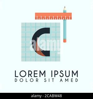 Architect Logo with pencil and stationery and letter C in the middle of drawing paper Stock Vector