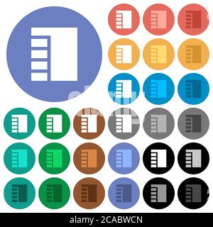 Vertical tabbed layout active multi colored flat icons on round backgrounds. Included white, light and dark icon variations for hover and active statu Stock Vector