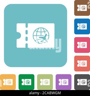 World travel discount coupon white flat icons on color rounded square backgrounds Stock Vector