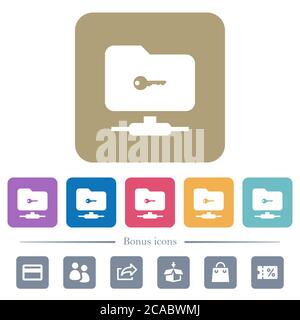 FTP secure white flat icons on color rounded square backgrounds. 6 bonus icons included Stock Vector