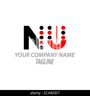 NU uppercase simple red and black logo letter Stock Vector
