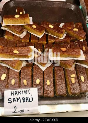 Traditional Turkish-Arabic Dessert for Sale at Local Patisserie Showcase. Ready to Serve and Eat. Stock Photo