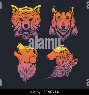 wolf collection retro vector illustration for your company or brand Stock Vector