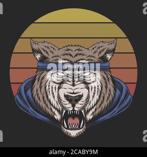 Wolf sports sunset retro vector illustration for your company or brand Stock Vector