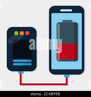 power bank with smartphone for charging concept isolated vector illustration Stock Vector