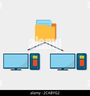 folder sharing between personal computer isolated vector illustration Stock Vector