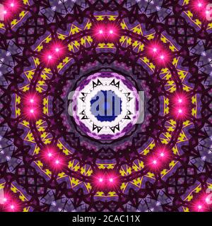 Pink supernova dark purple Creative bright mandala. Kaleidoscope abstract sacred geometry. Ethnic fractal artwork. Symmetric stylish graphic design pa Stock Photo