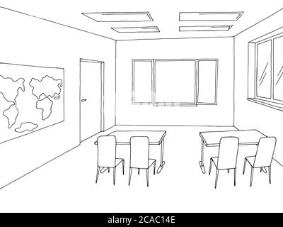 Classroom Graphic Black White Interior Sketch Illustration Vector Stock  Illustration  Download Image Now  iStock