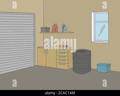 Garage graphic color interior sketch illustration vector Stock Vector