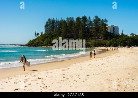 Coolangatta, Australia - July 2020: people enjoying the fair weather in winter on the Gold Coast
