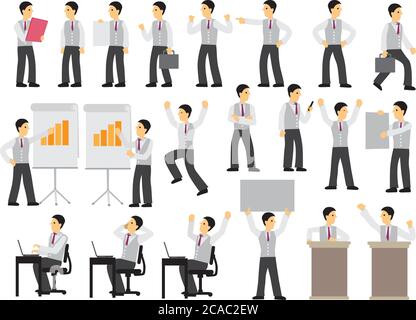 Set of businessman in different expression and poses. Isolated vector illustration. Stock Vector