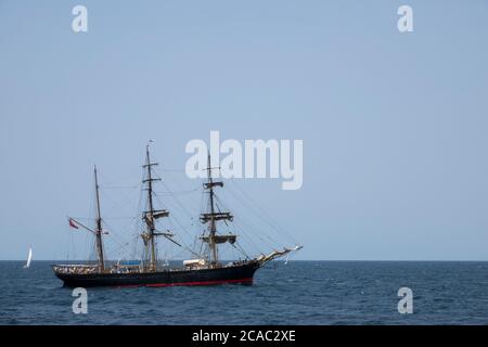 The 1874 square rigger tall ship 'James Craig' outside Sydney Heads waiting for the start of the 2019 Sydney to Hobart Yacht Race, Australia Stock Photo
