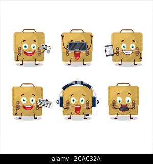 Sling bag school cartoon character are playing games with various cute emoticons Stock Vector