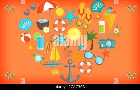 different elements make a huge heart on abstract background Stock Vector