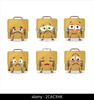 Sling bag school cartoon in character with sad expression Stock Vector