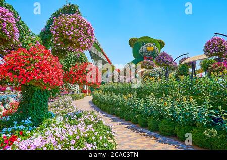 DUBAI, UAE - MARCH 5, 2020: Explore the scenic installations of Miracle Garden, its amazing flower beds and attractions, on March 5 in Dubai Stock Photo