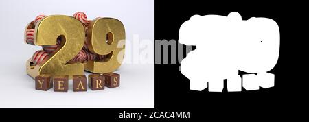 Number 29 (number twenty-nine) anniversary celebration design with round candies and the inscription years from cubes on a white background with shado Stock Photo