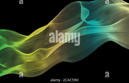 Abstract background with luminous energy swirling aurora lines over a black background with copy space for text and  messages. Wallpaper background. Stock Vector