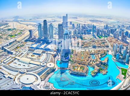 DUBAI, UAE - MARCH 3, 2020: Downtown district is the most beloved place due to numerous shopping malls, fashionable markets, hotels and main entertain Stock Photo