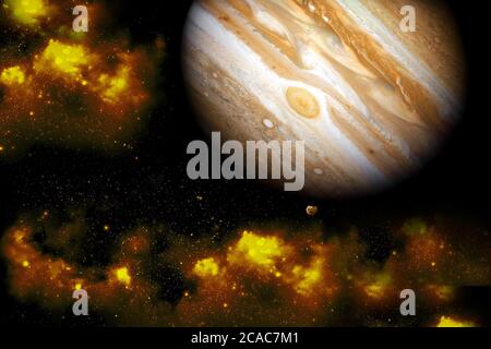 Planet Jupiter and his satellite Ganymede. Solar system Stock Photo
