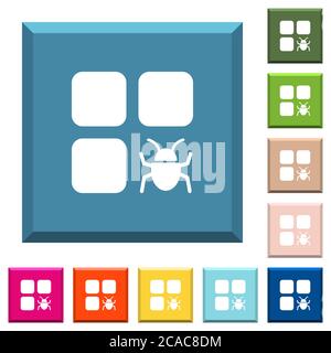 Component bug white icons on edged square buttons in various trendy colors Stock Vector