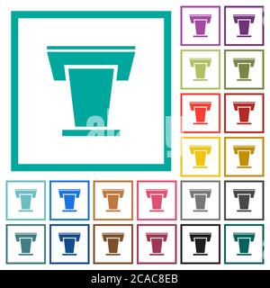 Conference podium flat color icons with quadrant frames on white background Stock Vector
