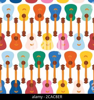 Guitars seamless vector pattern. Repeating background with music colorful instruments. Cute illustration for fabric, music class, music school, guitar Stock Vector